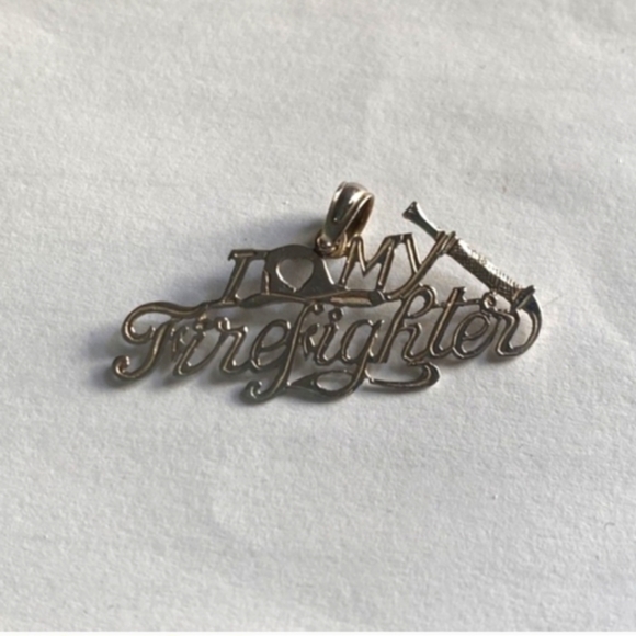 14k white gold I Love my firefighter pendant